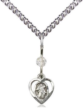 Sterling Silver Guardian Angel Medal | Crystal bead Religious and Catholic Jewelry Engraved Catholic Saint Jewelry