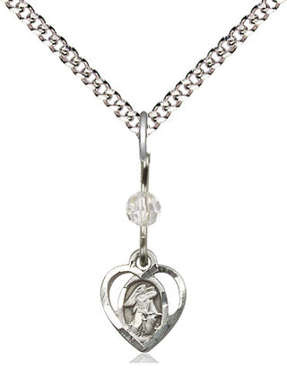 Sterling Silver Guardian Angel Medal | Crystal bead Religious and Catholic Jewelry Engraved Catholic Saint Jewelry