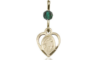 14kt Gold Filled Guardian Angel Medal with a Emerald bead Engraved Catholic Saint Jewelry