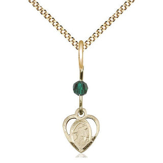 14kt Gold Filled Guardian Angel Medal | Emerald bead Religious and Catholic Jewelry Engraved Catholic Saint Jewelry