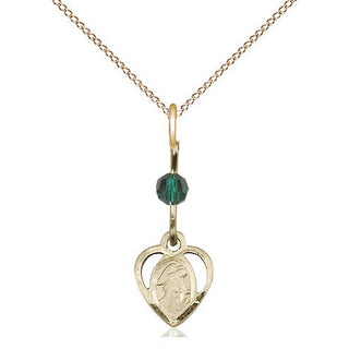 14kt Gold Guardian Angel Medal with a Emerald bead Engraved Catholic Saint Jewelry