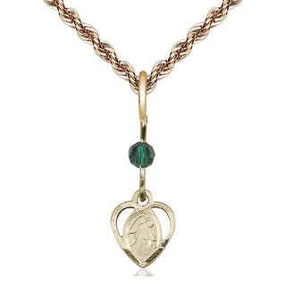 14kt Gold Guardian Angel Medal with a Emerald bead Engraved Catholic Saint Jewelry