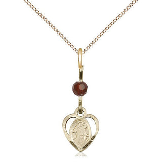 14kt Gold Filled Guardian Angel Medal | Garnet bead Religious and Catholic Jewelry Engraved Catholic Saint Jewelry
