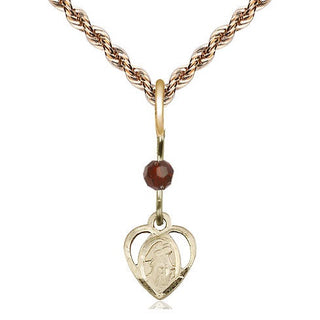 14kt Gold Filled Guardian Angel Medal | Garnet bead Religious and Catholic Jewelry Engraved Catholic Saint Jewelry