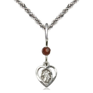 Sterling Silver Guardian Angel Medal | Garnet bead Religious and Catholic Jewelry Engraved Catholic Saint Jewelry