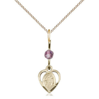 14kt Gold Filled Guardian Angel Medal | Light Amethyst bead Religious and Catholic Jewelry Engraved Catholic Saint Jewelry