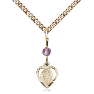 14kt Gold Guardian Angel Medal with a Light Amethyst bead Engraved Catholic Saint Jewelry