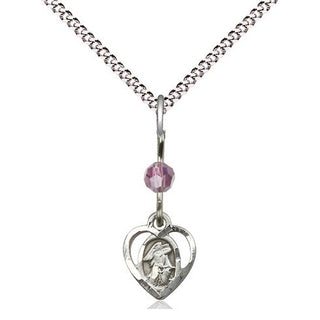 Sterling Silver Guardian Angel Medal | Light Amethyst bead Religious and Catholic Jewelry Engraved Catholic Saint Jewelry