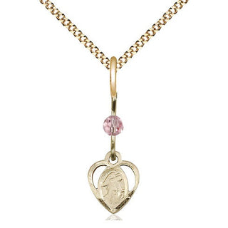 14kt Gold Filled Guardian Angel Medal | Light Rose bead Religious and Catholic Jewelry Engraved Catholic Saint Jewelry