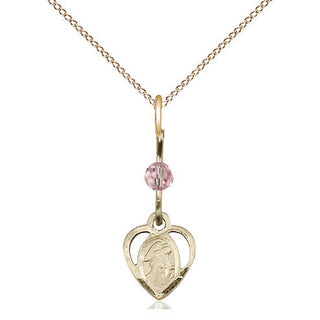 14kt Gold Filled Guardian Angel Medal | Light Rose bead Religious and Catholic Jewelry Engraved Catholic Saint Jewelry