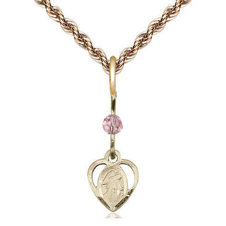 14kt Gold Filled Guardian Angel Medal | Light Rose bead Religious and Catholic Jewelry Engraved Catholic Saint Jewelry