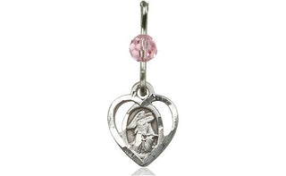 Sterling Silver Guardian Angel Medal with a Light Rose bead Engraved Catholic Saint Jewelry