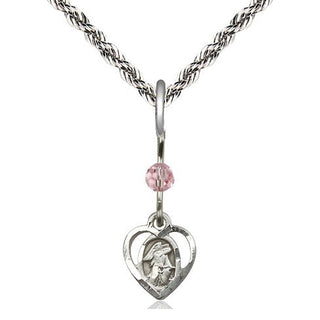 Sterling Silver Guardian Angel Medal | Light Rose bead Religious and Catholic Jewelry Engraved Catholic Saint Jewelry
