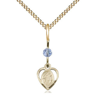 14kt Gold Filled Guardian Angel Medal | Light Sapphire bead Religious and Catholic Jewelry Engraved Catholic Saint Jewelry