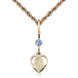 14kt Gold Filled Guardian Angel Medal | Light Sapphire bead Religious and Catholic Jewelry Engraved Catholic Saint Jewelry