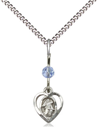 Sterling Silver Guardian Angel Medal | Light Sapphire bead Religious and Catholic Jewelry Engraved Catholic Saint Jewelry