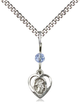 Sterling Silver Guardian Angel Medal | Light Sapphire bead Religious and Catholic Jewelry Engraved Catholic Saint Jewelry