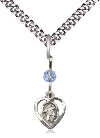 Sterling Silver Guardian Angel Medal | Light Sapphire bead Religious and Catholic Jewelry Engraved Catholic Saint Jewelry
