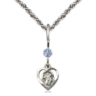 Sterling Silver Guardian Angel Medal | Light Sapphire bead Religious and Catholic Jewelry Engraved Catholic Saint Jewelry