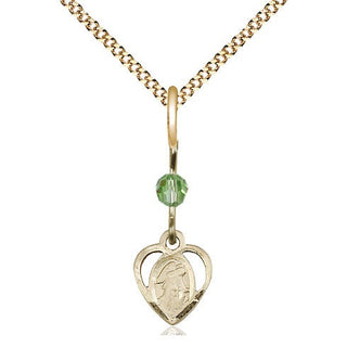 14kt Gold Filled Guardian Angel Medal | Peridot bead Religious and Catholic Jewelry Engraved Catholic Saint Jewelry