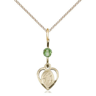 14kt Gold Filled Guardian Angel Medal | Peridot bead Religious and Catholic Jewelry Engraved Catholic Saint Jewelry