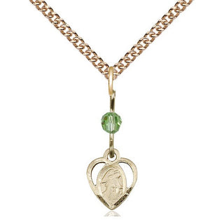 14kt Gold Filled Guardian Angel Medal | Peridot bead Religious and Catholic Jewelry Engraved Catholic Saint Jewelry