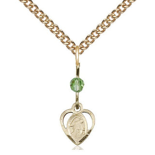 14kt Gold Filled Guardian Angel Medal | Peridot bead Religious and Catholic Jewelry Engraved Catholic Saint Jewelry