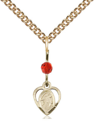14kt Gold Filled Guardian Angel Medal | Ruby bead Religious and Catholic Jewelry Engraved Catholic Saint Jewelry