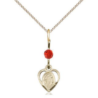 14kt Gold Guardian Angel Medal with a Ruby bead Engraved Catholic Saint Jewelry