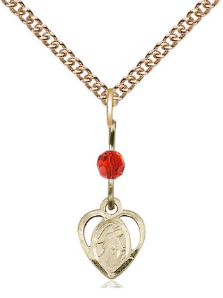 14kt Gold Guardian Angel Medal with a Ruby bead Engraved Catholic Saint Jewelry