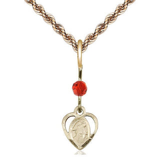14kt Gold Guardian Angel Medal with a Ruby bead Engraved Catholic Saint Jewelry