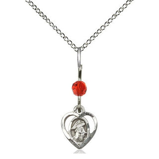 Sterling Silver Guardian Angel Medal | Ruby bead Religious and Catholic Jewelry Engraved Catholic Saint Jewelry