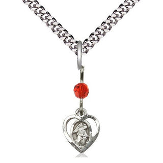Sterling Silver Guardian Angel Medal | Ruby bead Religious and Catholic Jewelry Engraved Catholic Saint Jewelry
