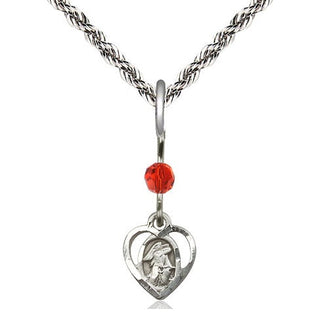 Sterling Silver Guardian Angel Medal | Ruby bead Religious and Catholic Jewelry Engraved Catholic Saint Jewelry