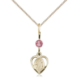 14kt Gold Guardian Angel Medal with a Rose bead Engraved Catholic Saint Jewelry