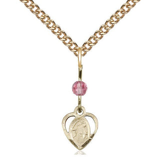 14kt Gold Guardian Angel Medal with a Rose bead Engraved Catholic Saint Jewelry
