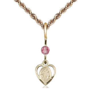 14kt Gold Guardian Angel Medal with a Rose bead Engraved Catholic Saint Jewelry