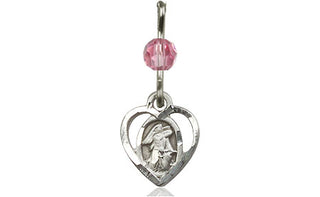 Sterling Silver Guardian Angel Medal with a Rose bead Engraved Catholic Saint Jewelry