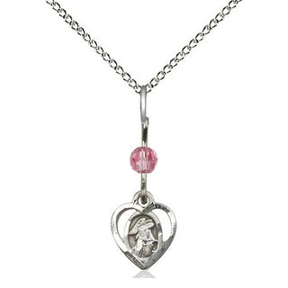 Sterling Silver Guardian Angel Medal | Rose bead Religious and Catholic Jewelry Engraved Catholic Saint Jewelry