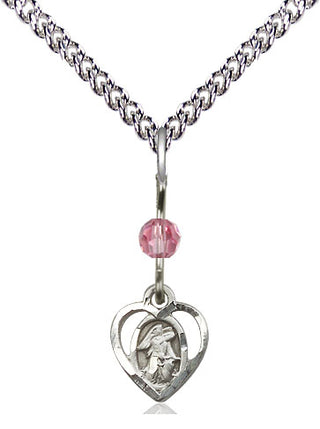 Sterling Silver Guardian Angel Medal | Rose bead Religious and Catholic Jewelry Engraved Catholic Saint Jewelry