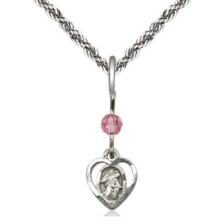 Sterling Silver Guardian Angel Medal | Rose bead Religious and Catholic Jewelry Engraved Catholic Saint Jewelry
