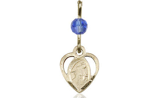 14kt Gold Filled Guardian Angel Medal with a Sapphire bead Engraved Catholic Saint Jewelry