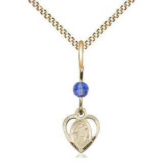 14kt Gold Filled Guardian Angel Medal | Sapphire bead Religious and Catholic Jewelry Engraved Catholic Saint Jewelry