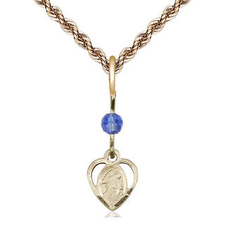 14kt Gold Filled Guardian Angel Medal | Sapphire bead Religious and Catholic Jewelry Engraved Catholic Saint Jewelry