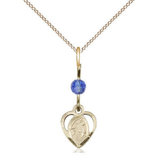 14kt Gold Guardian Angel Medal with a Sapphire bead Engraved Catholic Saint Jewelry
