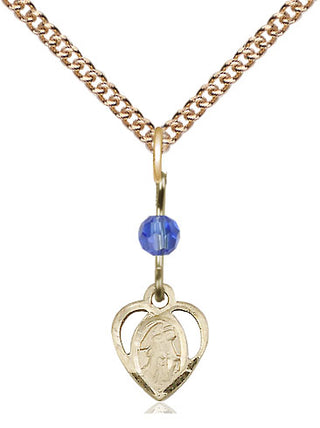 14kt Gold Guardian Angel Medal with a Sapphire bead Engraved Catholic Saint Jewelry