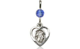 Sterling Silver Guardian Angel Medal with a Sapphire bead Engraved Catholic Saint Jewelry