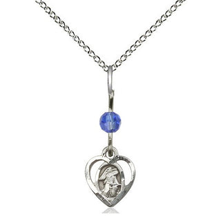 Sterling Silver Guardian Angel Medal | Sapphire bead Religious and Catholic Jewelry Engraved Catholic Saint Jewelry
