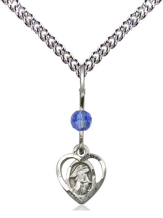 Sterling Silver Guardian Angel Medal | Sapphire bead Religious and Catholic Jewelry Engraved Catholic Saint Jewelry
