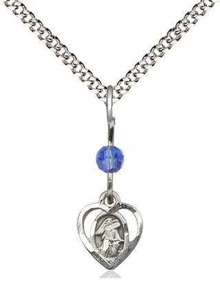 Sterling Silver Guardian Angel Medal | Sapphire bead Religious and Catholic Jewelry Engraved Catholic Saint Jewelry